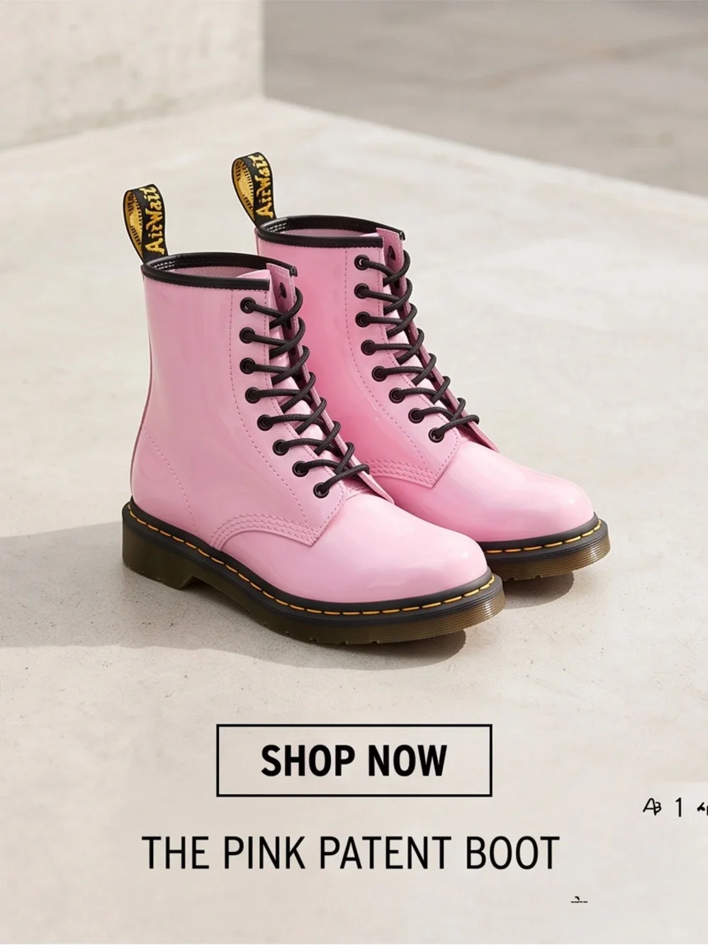 Dr. Martens 1460 Patent Lamper Light Pink 8-Eye Lace-Up Boots size 6